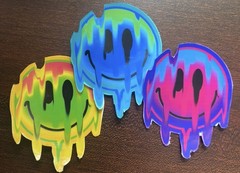 Smiley Face Stickers 2”x2” Melting Lot Of 3