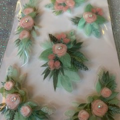LA PETITES THE PAPER STUDIO STICKERS 3D SPRING FLORAL GLITTER FLORAL W/GEMS 6PCS