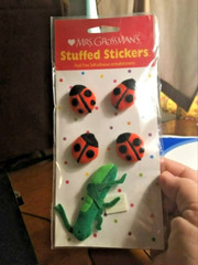 Mrs. Grossman’s Stuffed Stickers ~ 4 Ladybugs & A Grasshopper ~ Plush BUGS