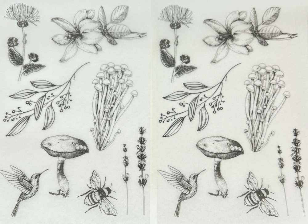 🦋2 Large BEE BIRD STICKERS Vintage Art Flower WILDFLOWER MUSHROOM Junk Journal