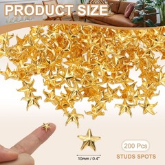 10mm Metal Studs Spots 200Pcs Star Claw Beads Nailhead Rivets, Gold