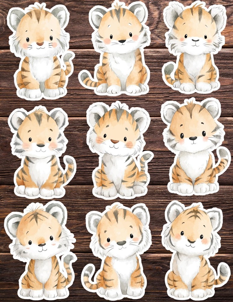 Cute Baby Tiger Die Cut Vinyl Stickers Set Scrapbooking Laptop Waterbottle