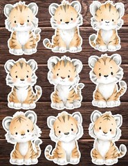 Cute Baby Tiger Die Cut Vinyl Stickers Set Scrapbooking Laptop Waterbottle