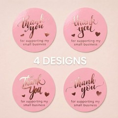 Self-Adhesive 1.5 Inch Pink & Rose Gold Thank You Stickers for Small Business