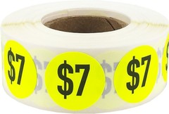 $7 Price Stickers Fluorescent Yellow .75 Inch Round Circle Dots 500 Total Adh…