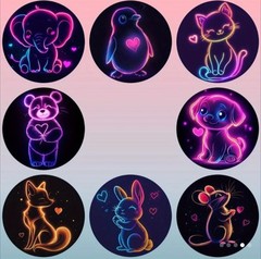 500 pcs Sticker Seals Roll Adorable Animals In «Neon Lights» Self Adhesive NEW