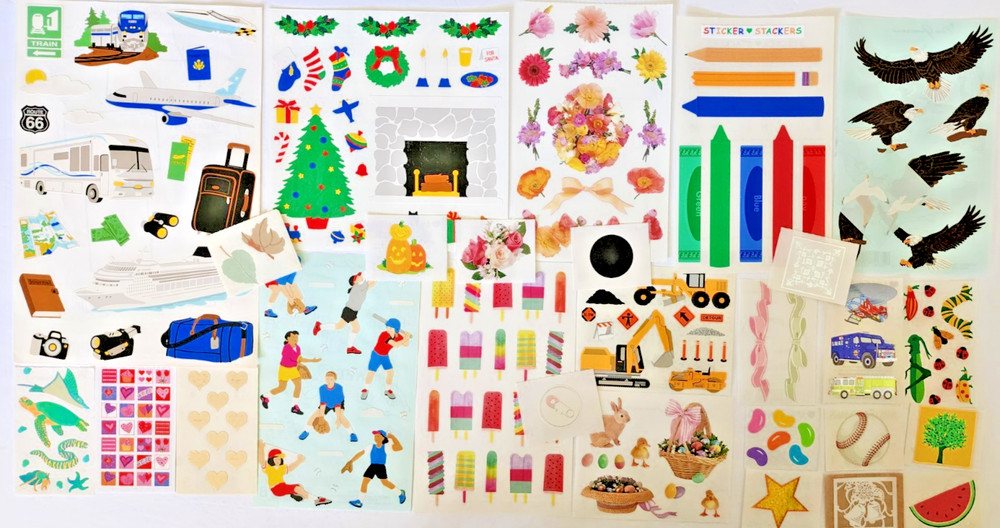 VTG 80s 90s Mrs Grossman 220+ Scrapbook Stickers – Crayon Eagle Popsicles -3MG