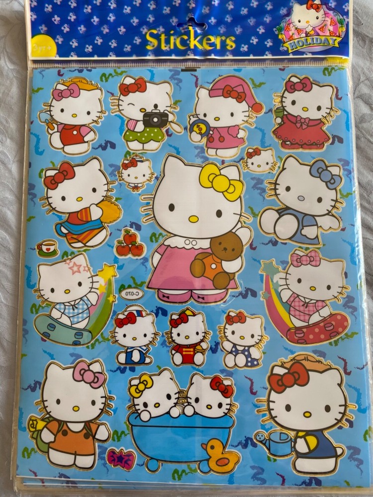 Cute 10 Sheets of Hello Kitty Stickers 8″ X 10″ Sheet Blue