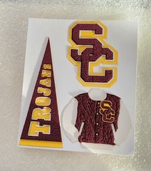 RARE PAPER WIZARD USC TROJANS Scrapbook 3D JACKET, PENNANT & LETTER Sticker Set
