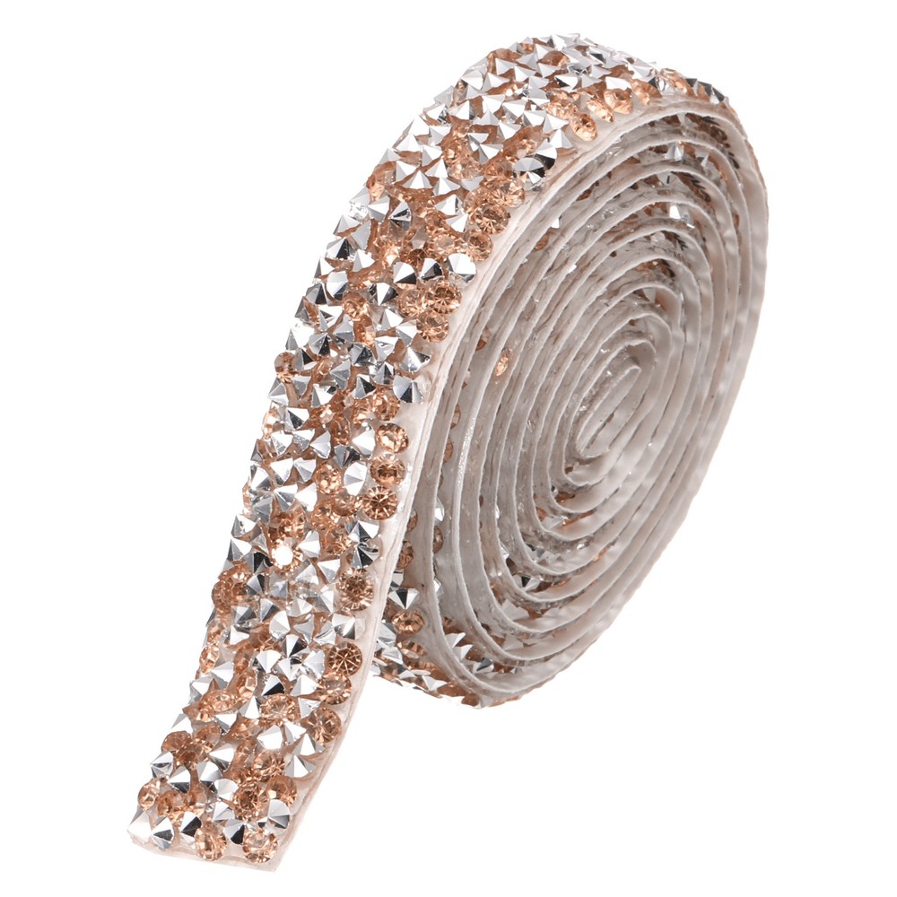 3/5 Inch x 1 Yard Crystal Rhinestone Sticker Ribbon Silver Champagne