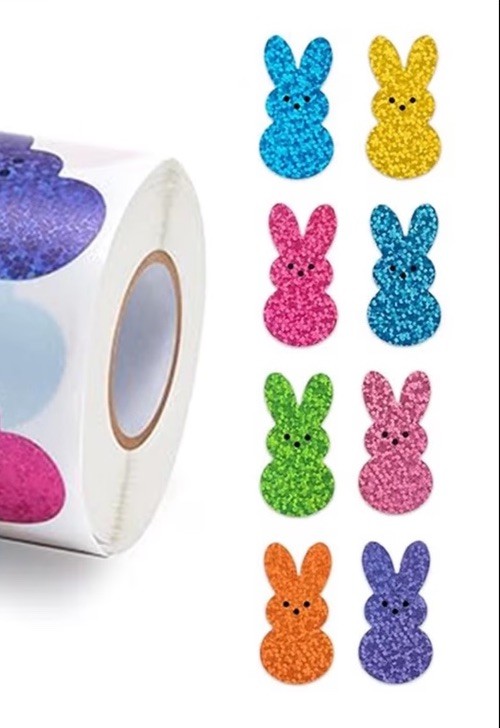 40 PCs ~1×1.2” Multicolor Holographic Glitter Easter Bunny Peep Shaped Stickers