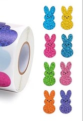 40 PCs ~1×1.2” Multicolor Holographic Glitter Easter Bunny Peep Shaped Stickers