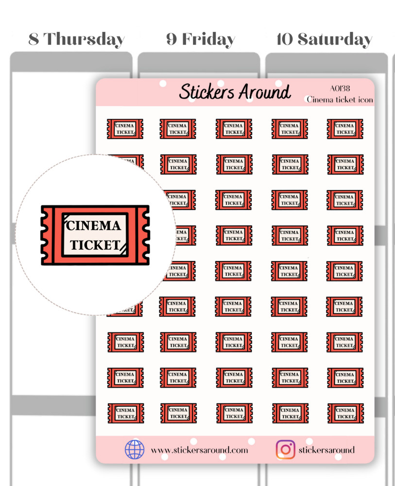 Cinema Ticket Planner Sticker, Movie Ticket Sticker, Calendar and Journal