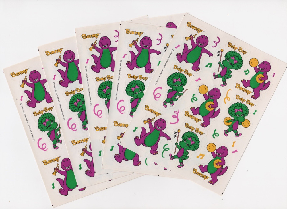 BARNEY & BABY BOP The Purple Dinosaur Band Stickers 1993 5 Sheets 45 stickers