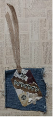 Six OOAK Junk Journal Denim Tags Ephemera Scrapbooking VTG Embellished Handmade