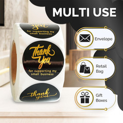 500 Thank You for Supporting My Small Business Stickers – 1.5 Inch Black and Gol