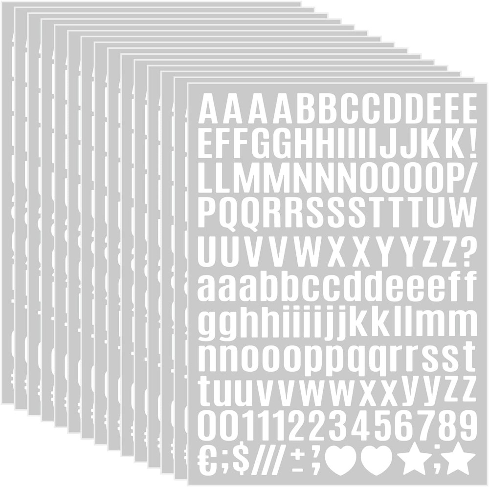 15 Sheet Small Letter Stickers – 1/2 Inch White Vinyl Self Adhesive Alphabet