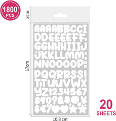 1800 Pieces 20 Sheets Small Letter Number Stickers, 1/2Inch Self-Adhesive Vinyl