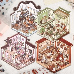 DIY 3D House Stickers for Adult & Kids, 4 Pcs Fun DIY Stickers Scene Make Your O