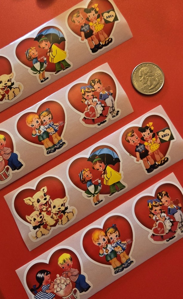 12 Cute Vintage Style Valentines Day Stickers Retro Style Valentine Stickers
