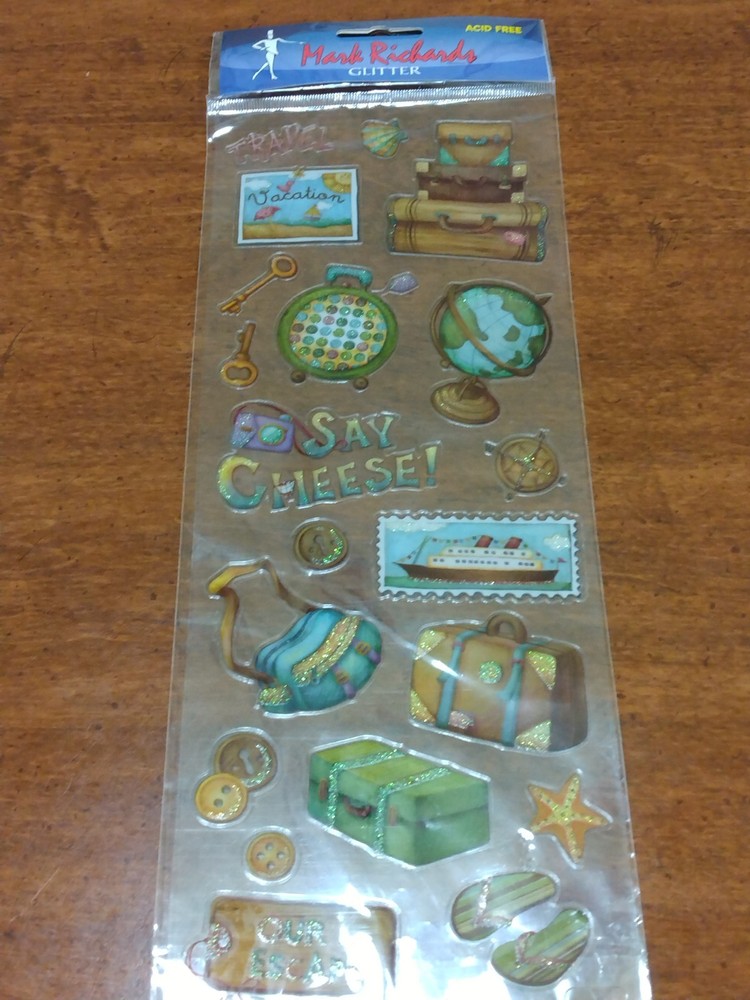 Mark Richards Glitter Travel Stickers Suitcase Globe Map New Sealed