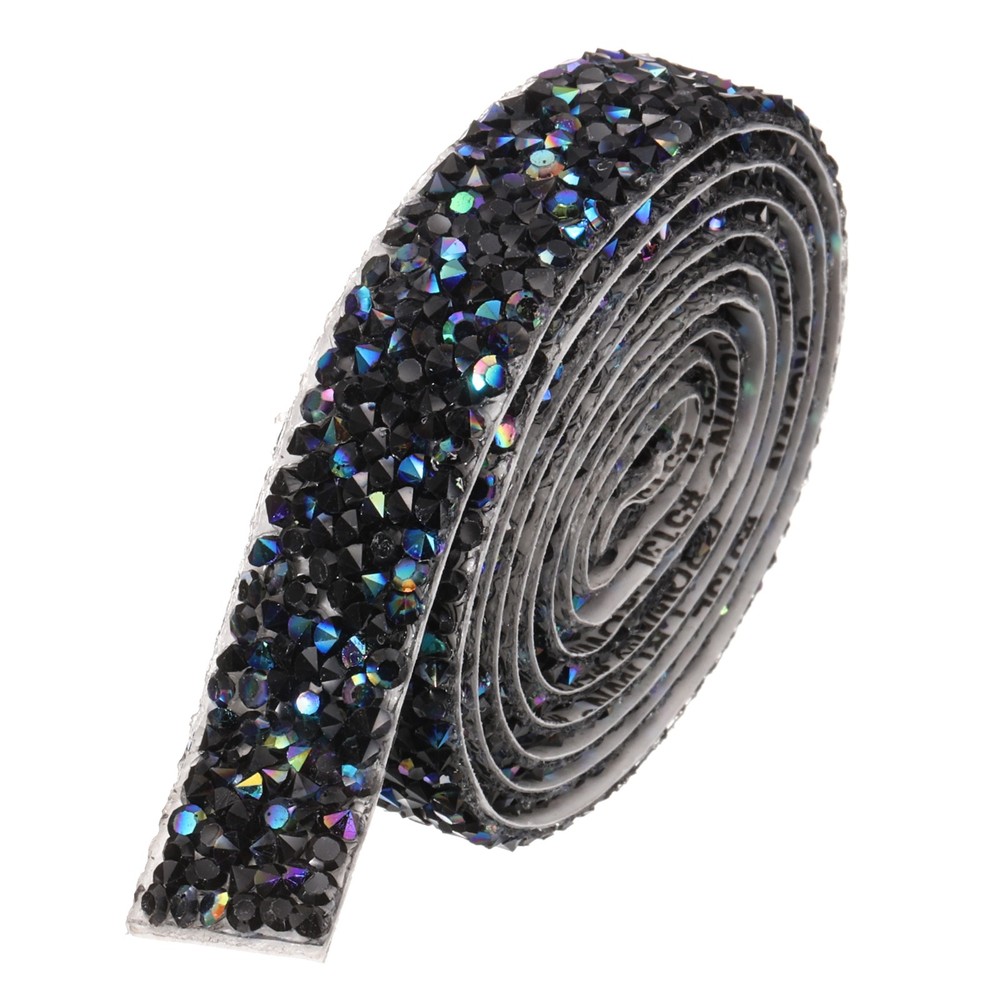 3/5 Inch x 1 Yard Crystal Rhinestone Sticker Ribbon Black AB