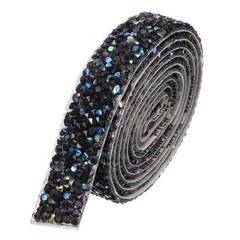 3/5 Inch x 1 Yard Crystal Rhinestone Sticker Ribbon Black AB