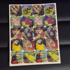 Vintage y2k 90s jungle animal sticker sheet monkey bird butterfly junk journal
