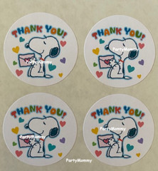 SNOOPY THANK YOU STICKERS, ENVELOPE SEALS, LABELS, 1.5″, (30) ROUND, TAGS