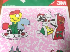VTG 1991 Warner 3M Looney Tunes Post It Removable Stickers Christmas 2 Sheet NOS