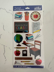 Sticko Themed Sticker 17PC Classroom Needs Books Desk Apple Clock Globe Pencil