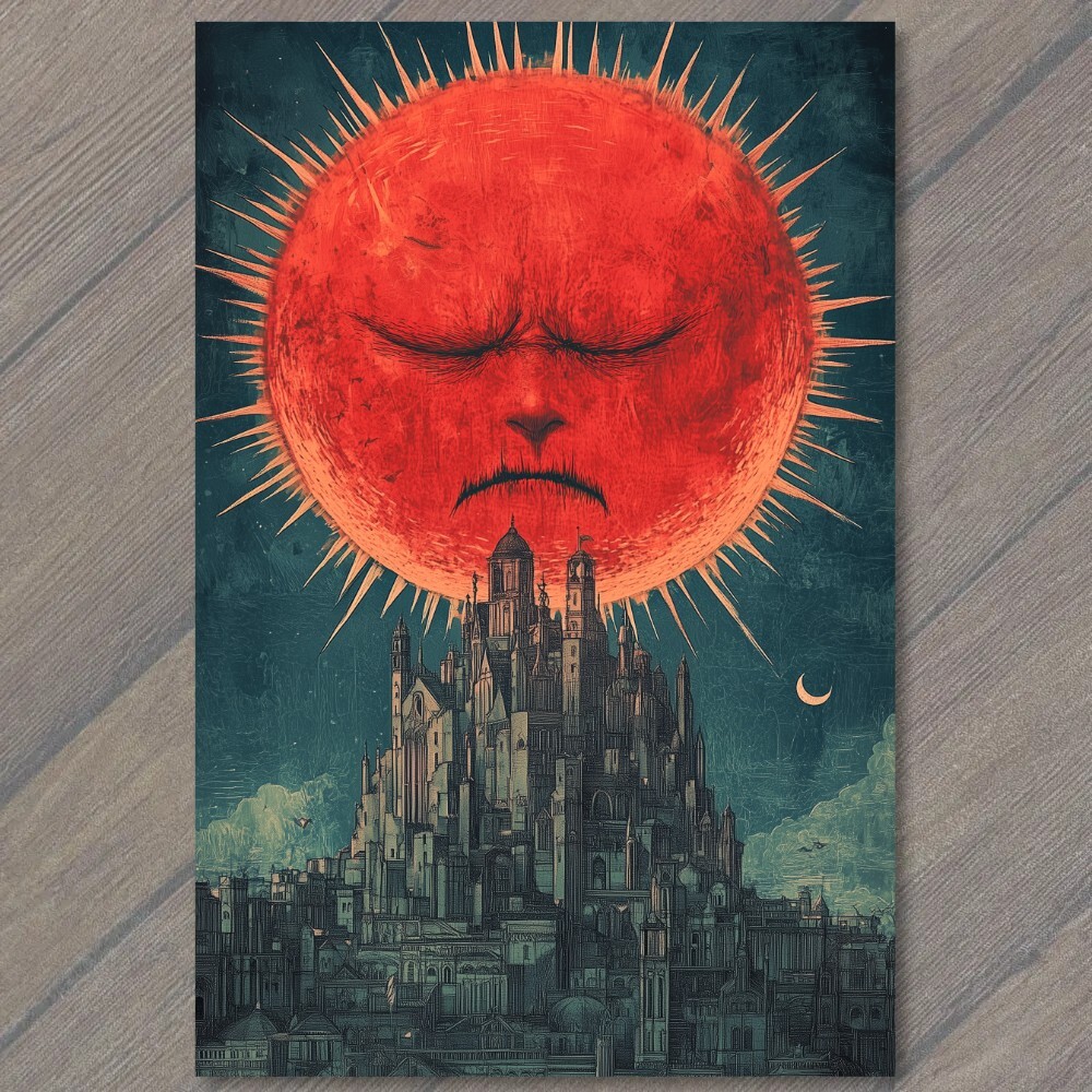 STICKER Angry Sun Over City Mean Star Hot Rays Buildings Sky Funny Unusual