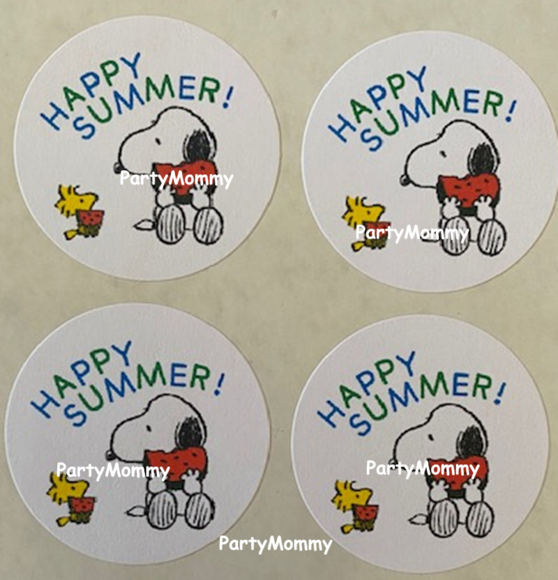 SNOOPY HELLO SUMMER STICKERS, ENVELOPE SEALS, LABELS, 1.5″, (30) ROUND, TAGS