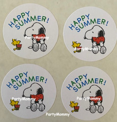 SNOOPY HELLO SUMMER STICKERS, ENVELOPE SEALS, LABELS, 1.5″, (30) ROUND, TAGS