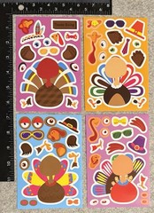 Lot of 4 Sheets Turkey Thanksgiving Face Paper Doll Stickers