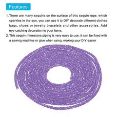 5 Yard 7mm Glitter Sequins Rope Sequins Rhinestone Cord Clear Purple