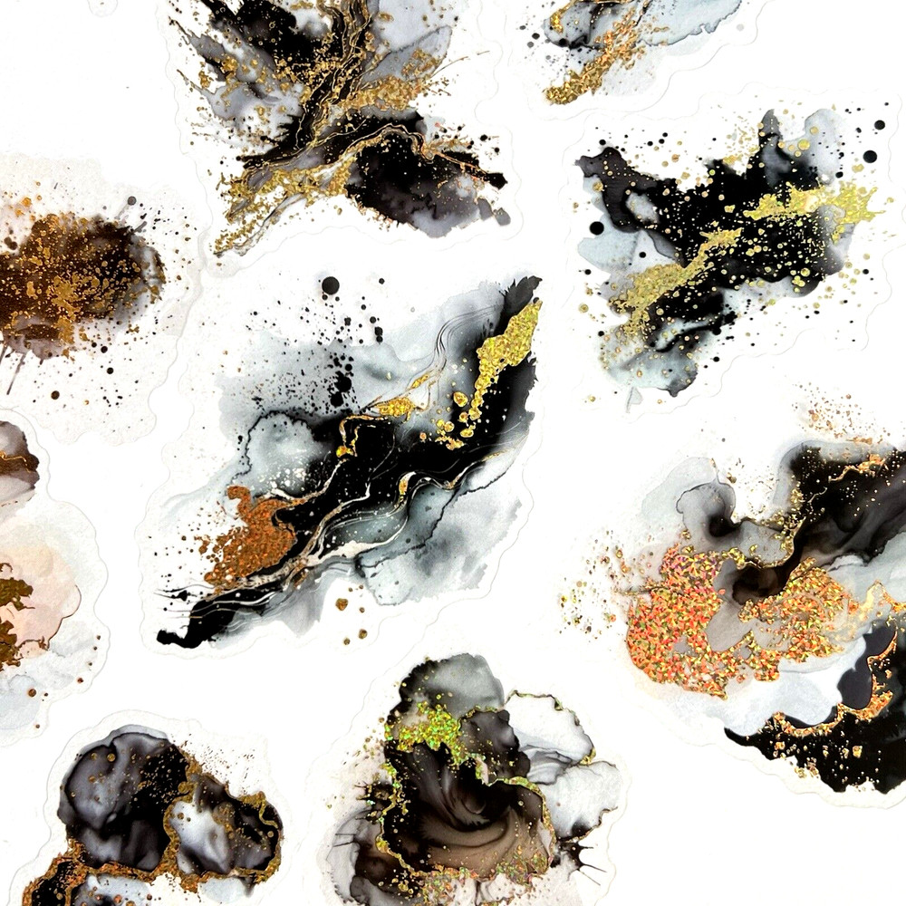 Black and Metallic Gold Splatter Stickers Junk Journal Collage Scrapbooking