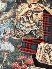 Alice in Wonderland Junk Journal Kit Ephemera Bundle 106 Pc Tags Papers Crafts