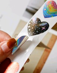 500 pcs Sticker Seals Roll Laser Holographic Shiny Foil Hearts Self Adhesive #B