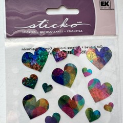 Sticko Stickers Vellum PASTEL HEARTS Holographic Scrapbook EK Success SPMT03