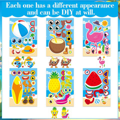24 Sheets Make Your Own Summer Stickers, Funny Tropical Hawaii Make a Face Stick