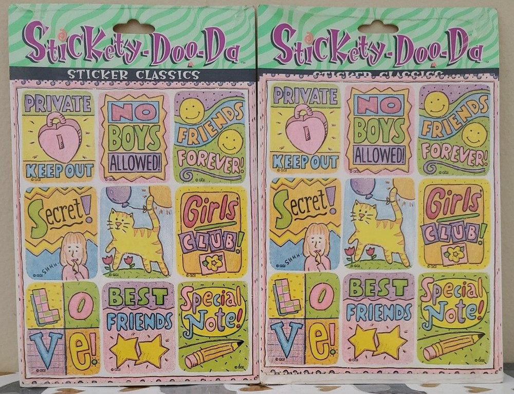 2 Vintage Gibson Stickety Doo Da 1997 Girls Club Friends Stickers 4 Sheets Diary