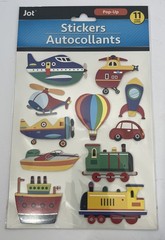 Transportation Pop Up Stickers 3 Sheets Approx 2-3×1-2 Inch Car Plane Truck Boat