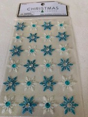 CHRISTMAS PAPER CRAFTS STICKERS GLITTER WHITE & BLUE GEMSTONES SNOWFLAKES 24PC