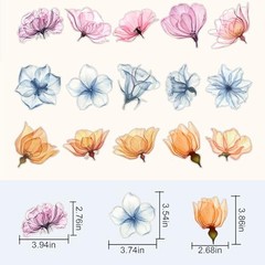Large Flower Stickers – 30 Pcs Big 4″ Clear PET Floral Stickers for Ink