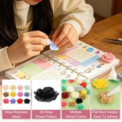 15mm Resin Rose Flatback Charms, 60 Pcs Cabochon Embellishment, Mixed Colors
