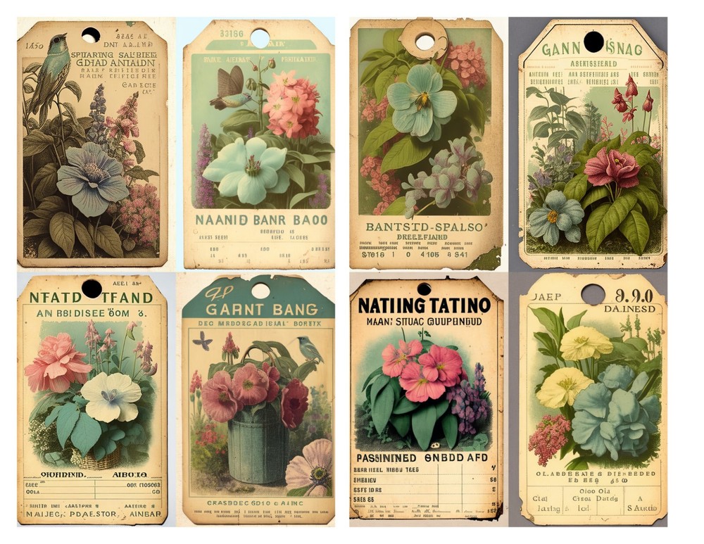 Vintage Inspired Flower Tags Junk Journal Crafts Scrapbook