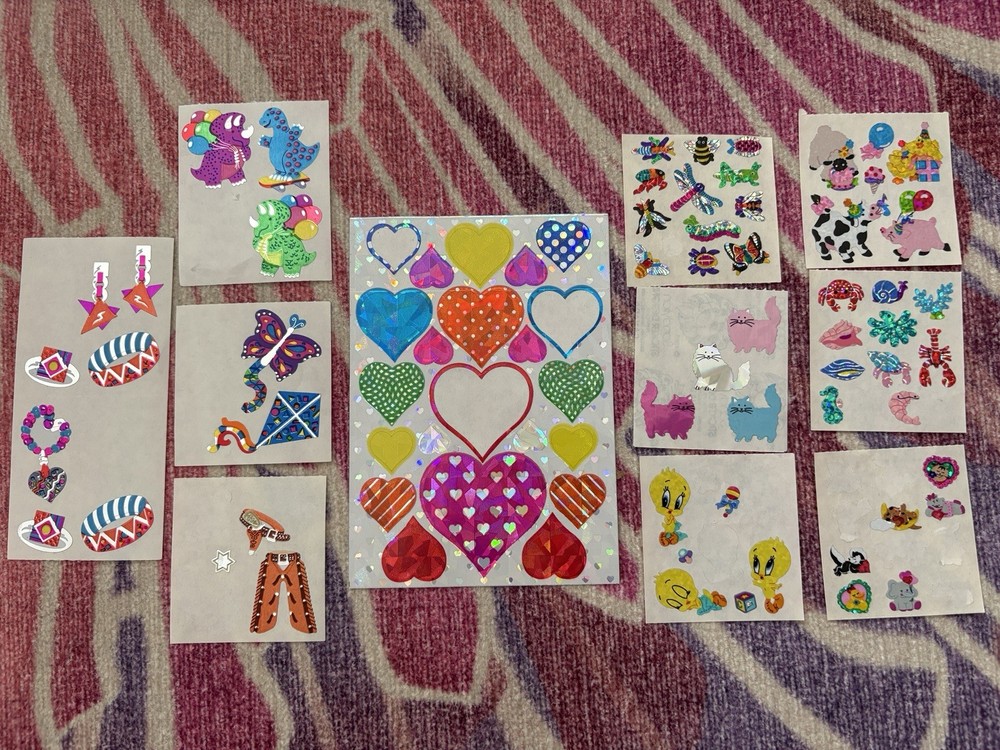 Vintage Sandylion Sticker Lot Prism Mylar Foil Glitter Hearts Cats Tweety Sea