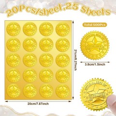Kosiz 500 Pcs Official Seal of Excellence Embossed Gold Foil Certificate Seals 1