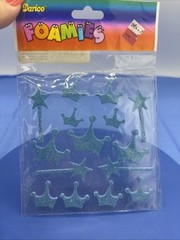 Vtg Darice Foamies Foam Stickers Blue Princess Crown Wand Queen Fairy Glitter